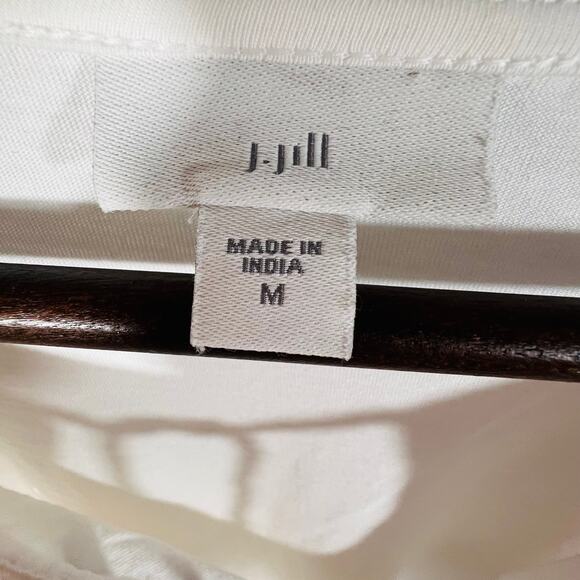 J.Jill Embroidered Floral Peasant Tunic Top White Tassel Tie 3/4 Sleeve Medium - Picture 10 of 13